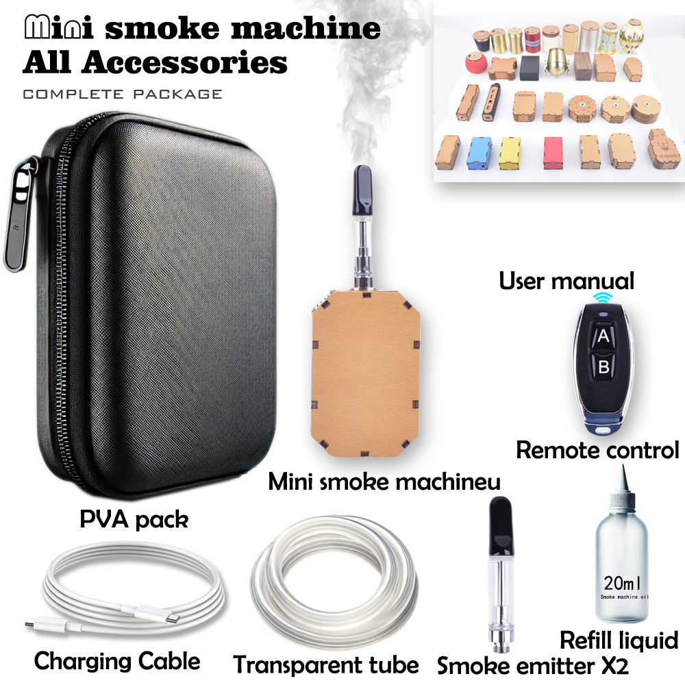 Wooden Smoke Machine Handmade Rechargeable Remote Control Mini Fog Machine Suitable for Photography Role Playing Smoke Machine Commercial Photography Outdoor Activities Party