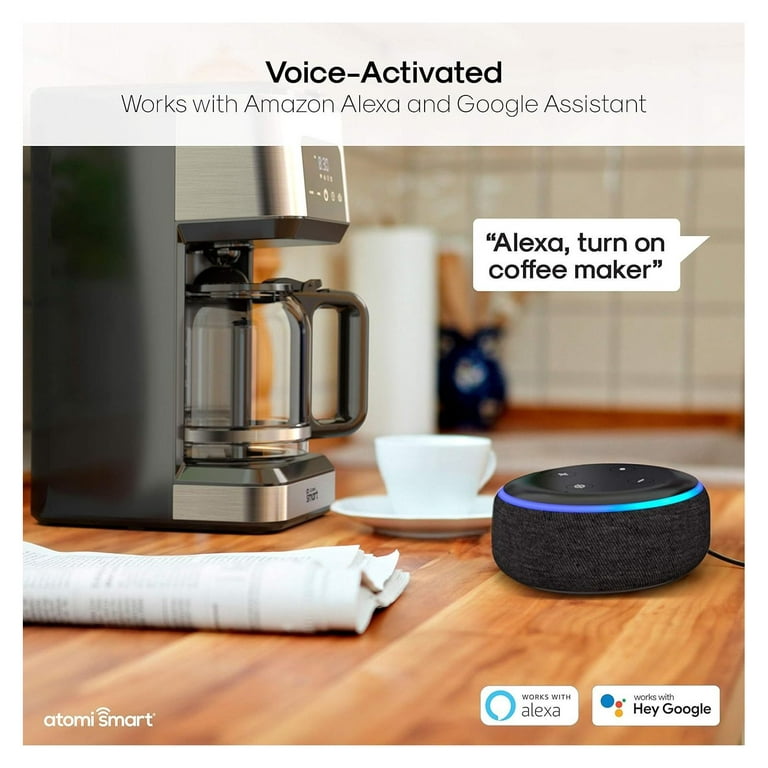 Lwory WiFi Coffee Maker No Spill Carafe Sensor Black Stainless Steel 12 Cup Carafe Reusable Filter Customization Features Control with Voice or App Works with Alexa and Assistant Walmart