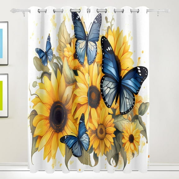 Butterflies Sunflowers Black Out Curtains 72 Inch Length Curtains for Sliding Glass Doors Bedroom Living Room 2 Pack