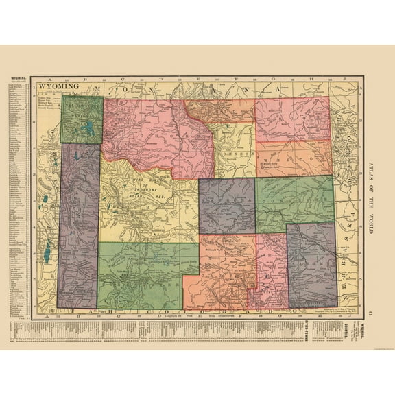 Historic State Map - Wyoming - Hammond 1910 - 29.68 x 23 - Vintage Wall Art