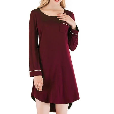 

Dresses For Women 2022 Women Nightgown Loose Long Sleeve Pocket Crew Neck Home Dress Fall Dresses For Women 2022