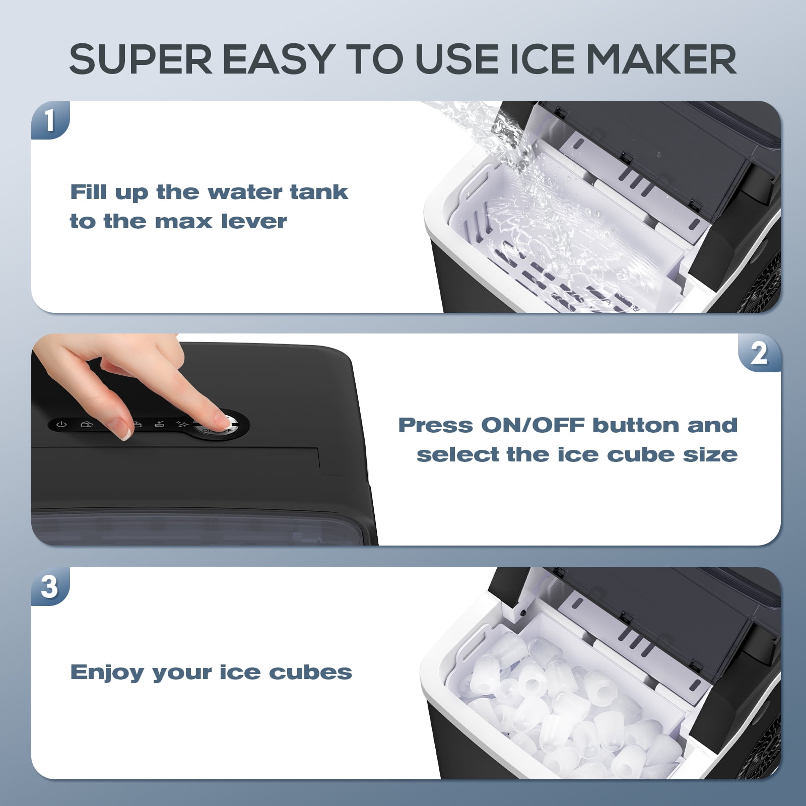 Auseo 18 lbs/24H Countertop Ice Maker Machine,  6 Bullet-Shaped Ice in 6 Min, Auto-Cleaning, Black