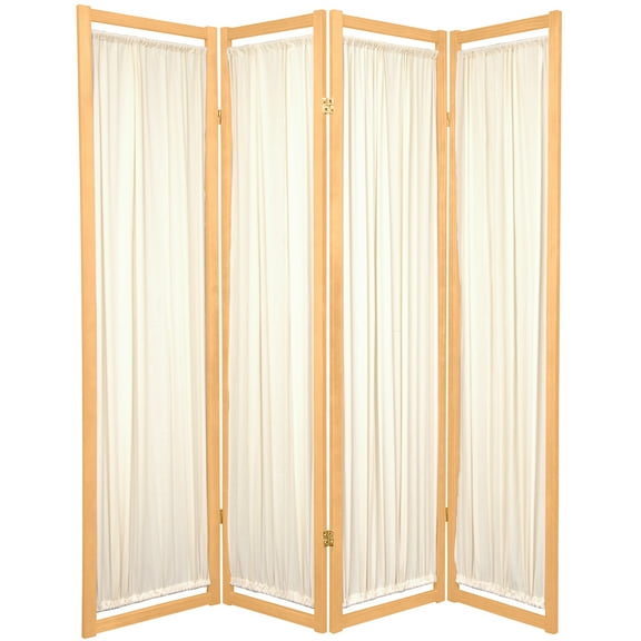 6 ft. Tall Helsinki Wood Frame Cotton Panel Floor Screen - 4 Panel - Natural