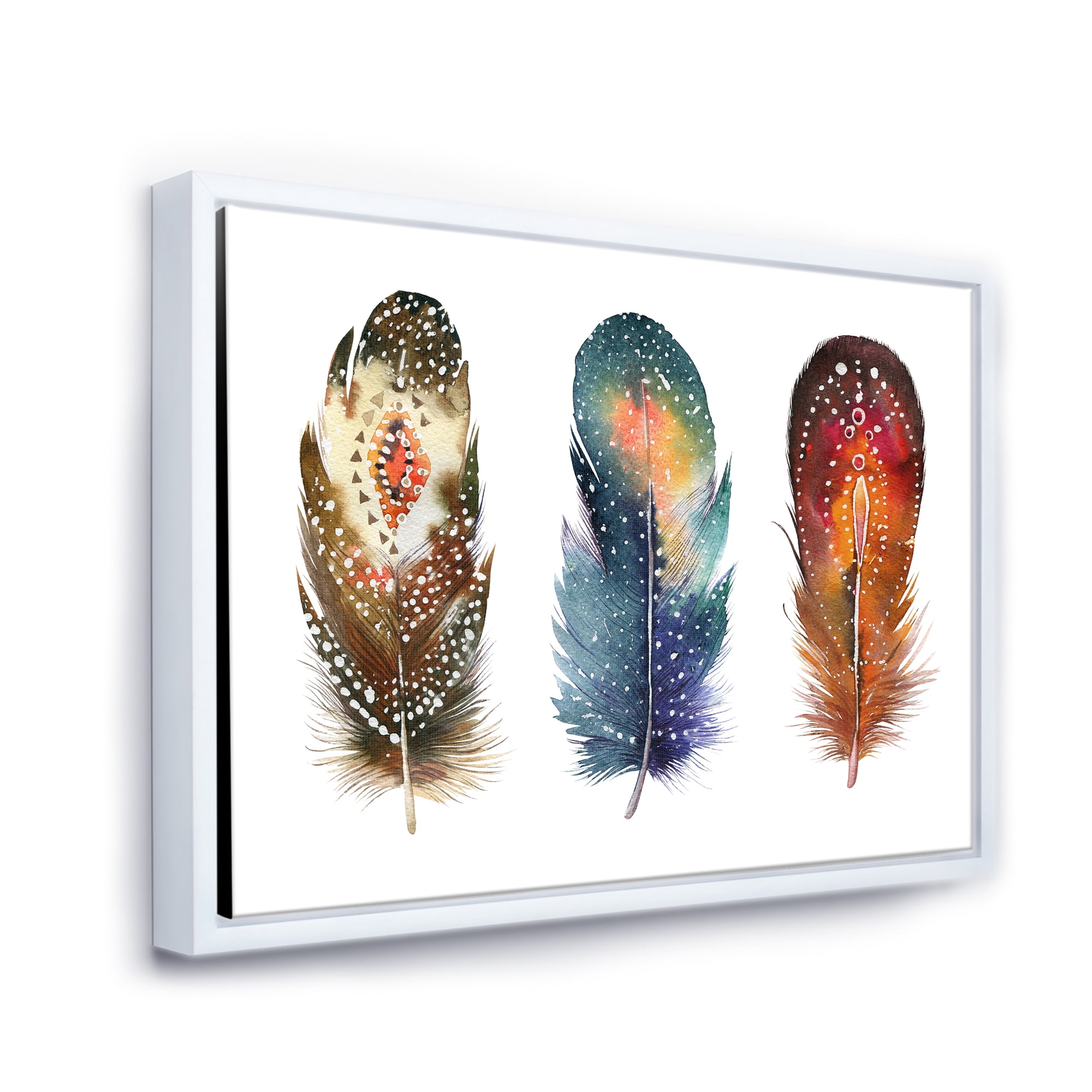 Designart 'Colourful Boho Art Feather Set IX' Bohemian & Eclectic Framed Canvas Wall Art Print