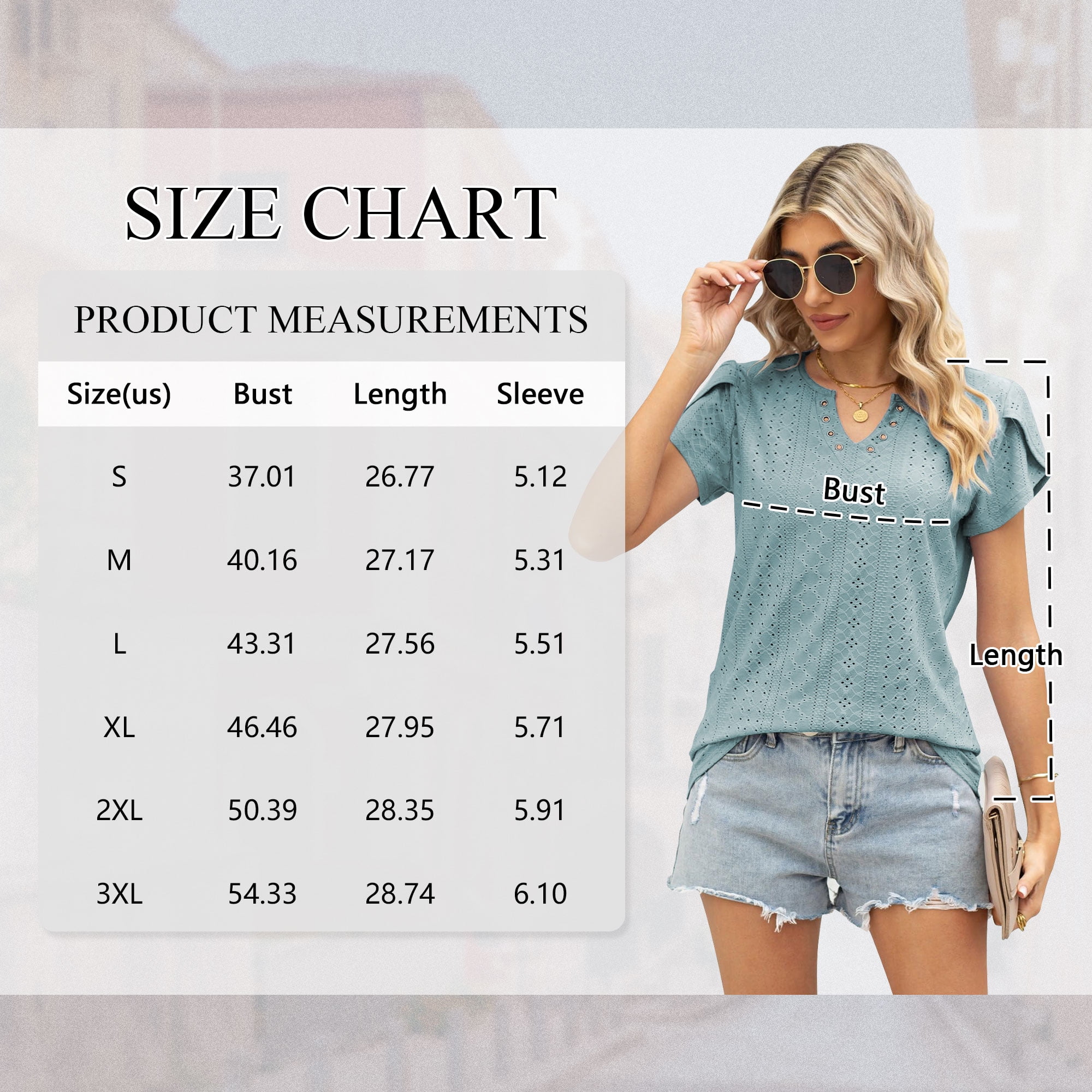 TEMOFON Women T-shirts Summer Short Sleeve Tops Casual Ruffle Sleeve Tunic Tops Trendy V Neck Tops Loose Ladies Shirts Blouses Blue 3XL