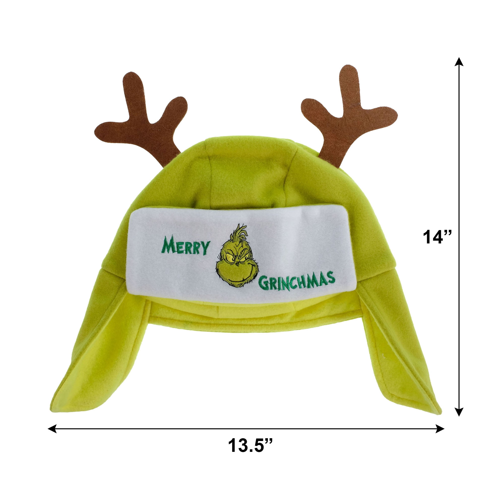 The Grinch Wearables Critter Hat with Antlers and “Merry Grinchmas” Patch