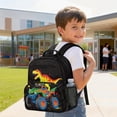 thumbnail image 4 of Jeiento Dinosaur Lightweight Toddler School Bag for Preschool, Tractor 13.5 Inch Kids Backpack for 2-5 Year Old, 2 Front Zipper & 2 Mesh Side Pockets Bookbag, 4 of 7