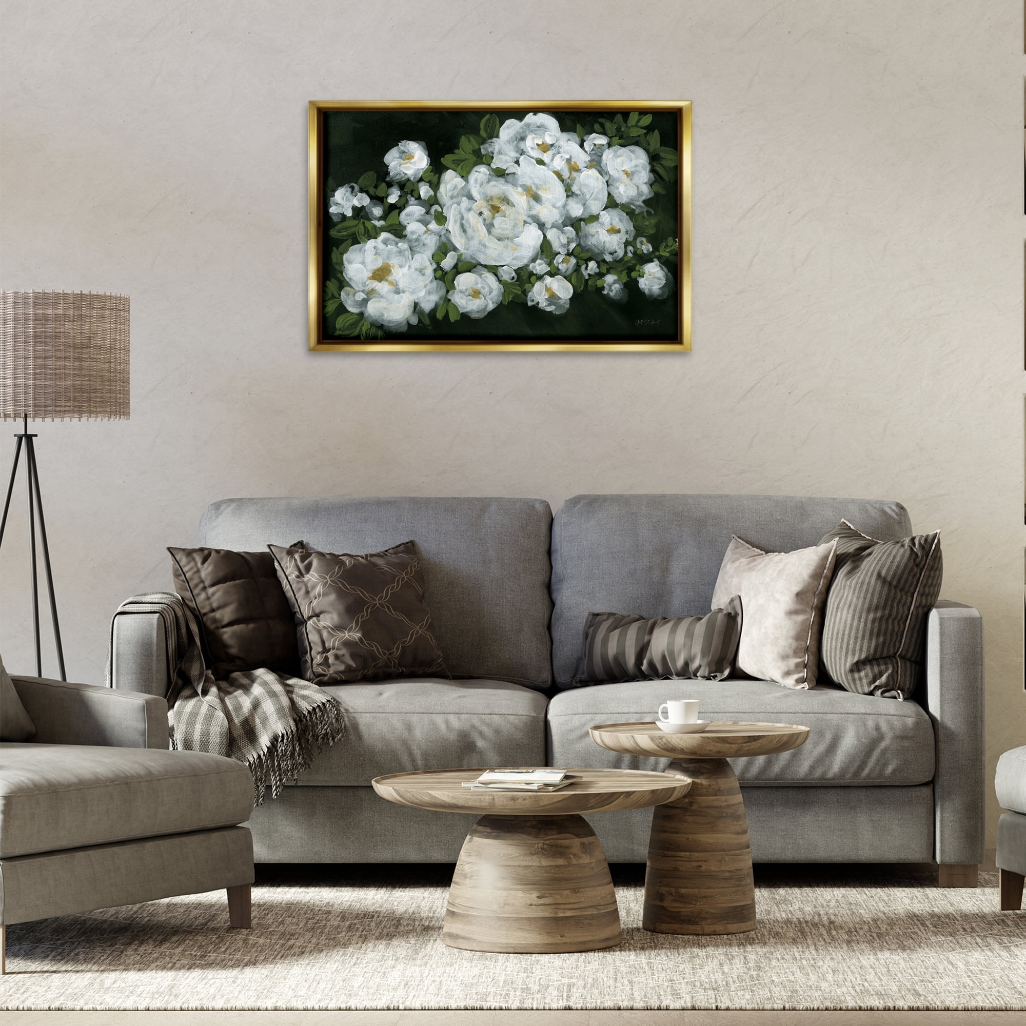 Stupell Industries Midnight Blooming Roses Botanical & Floral Painting Gold Floater Framed Art Print Wall Art, 31 x 21