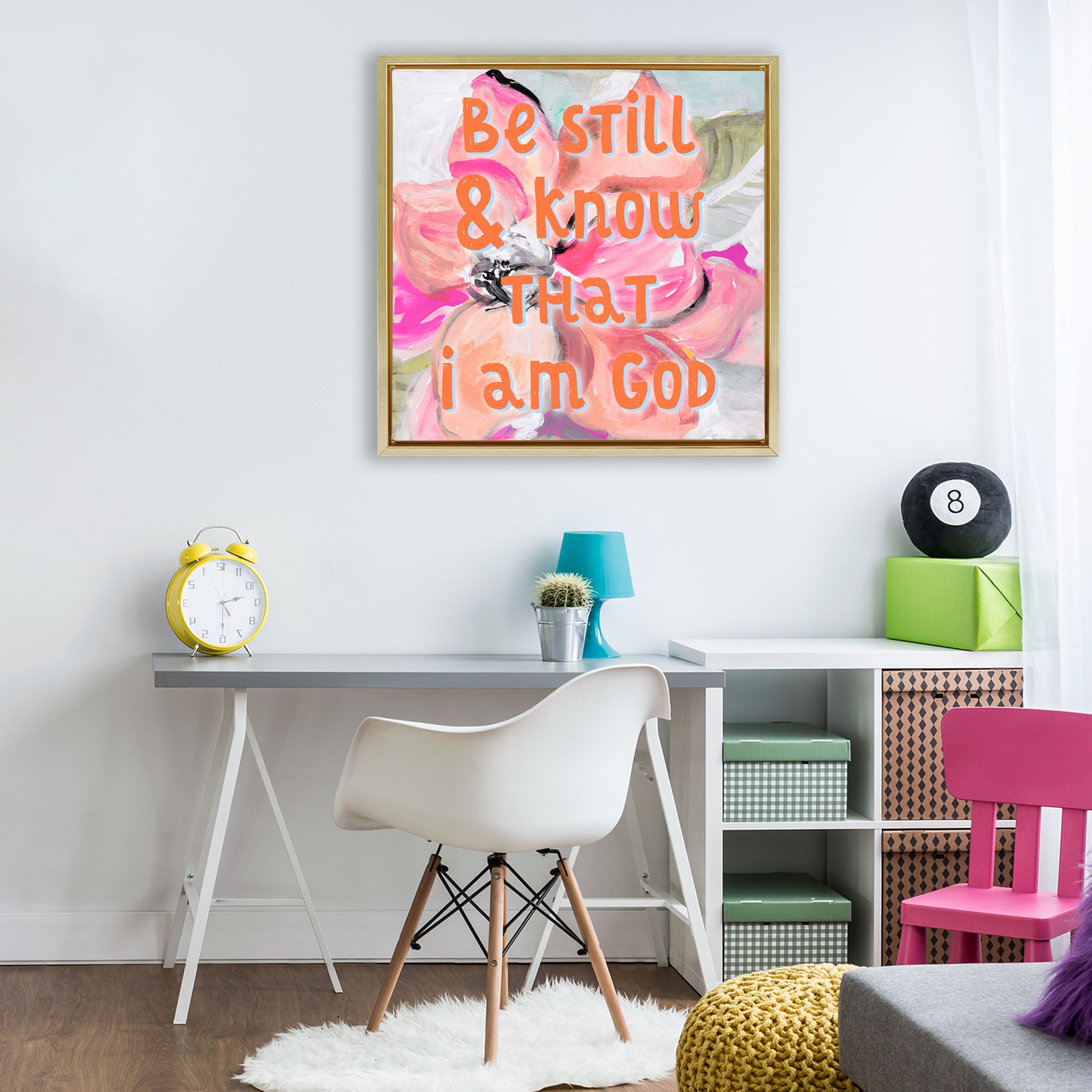Stupell Industries Bright Be Still Scripture Gold Framed Floater Canvas Wall Art, design by Lanie Loreth