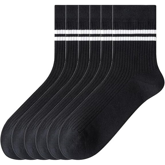 Sookeceks 6 Pairs Mens Striped Crew Socks, Casual Business Cotton Socks Breathable Soft Calf Socks for Mens Size 7-11