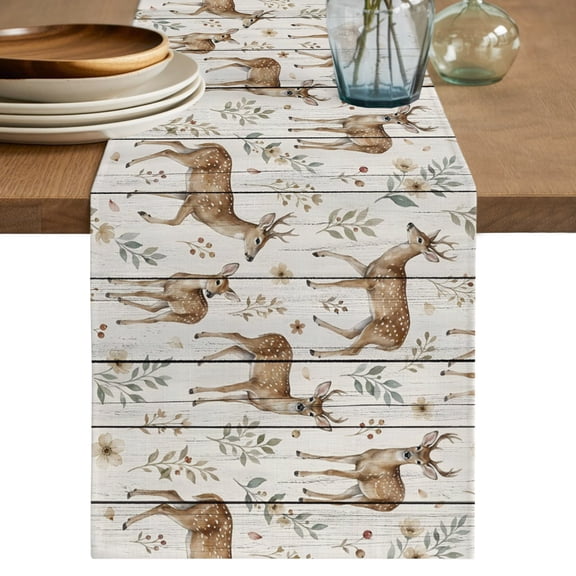 Table Runners 120 Inches Long Dress Scarves, Farmhouse Elk Farmhouse Coffee/Dining/Kitchen Table Decor Table Runner for Living Room, Rustic Botanical Wooden Striped 13x120 Inch