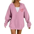 thumbnail image 2 of felworsd Women's Plus Size Zip-Up Hoodie - Long Sleeve Hooded Sweatshirt with Heart Print & Pockets, Casual Fashion for Fall Winter Pink, S, 2 of 4