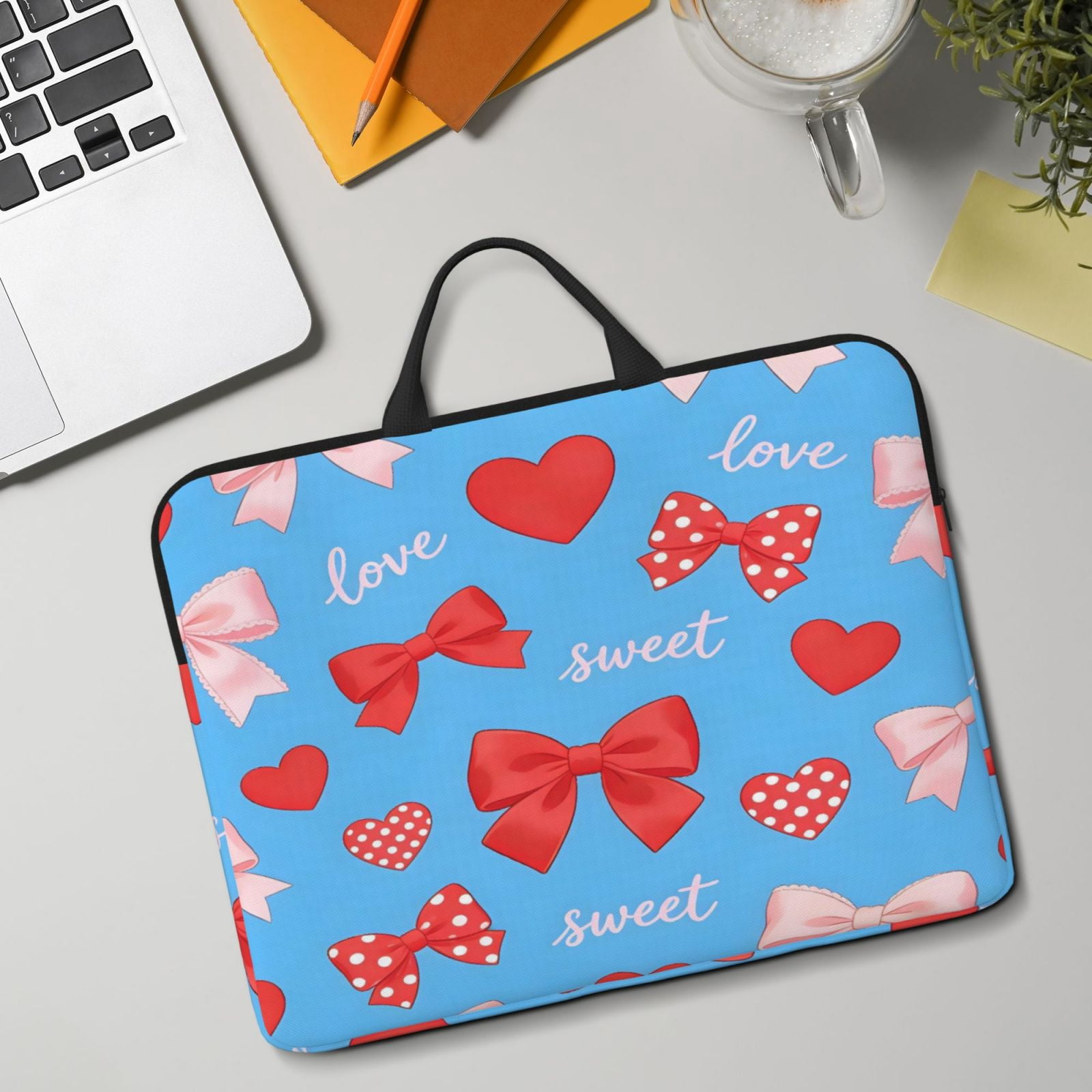 Laptop Sleeve Bag For Women Men 14inch Waterproof Durable Protective Computer Carrying Cover Handle Laptop Case Bag Sweet Love Bow Heart Blue