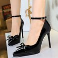 thumbnail image 3 of Women's Pumps Stiletto High Heel Patent Leather 10.5CM Ankle Strap Bow Fashion Wedding Shoes, 3 of 6