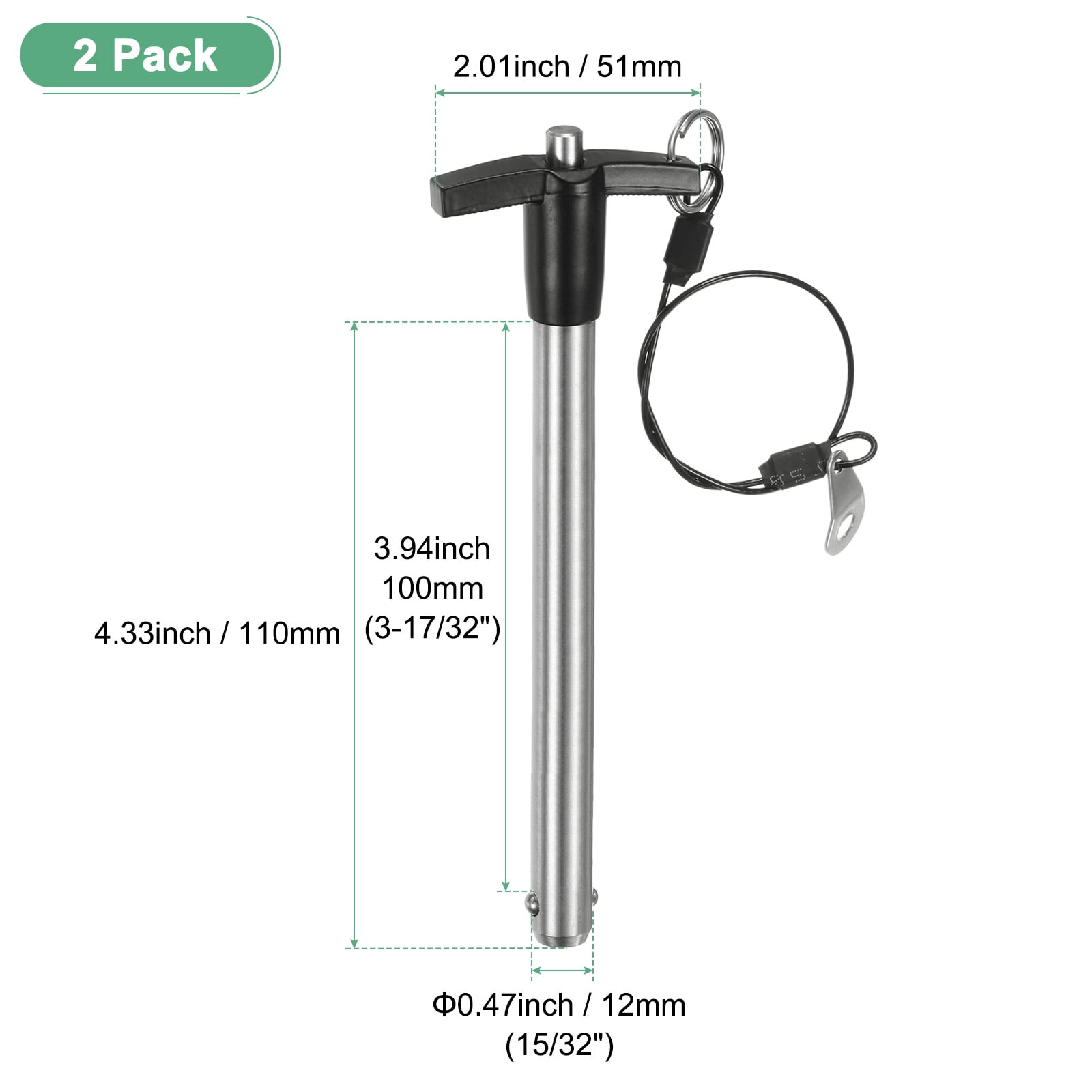 Uxcell 2Pcs T Handle Lock Pins, 12mm Dia. 100mm Usage Long Push-Button Ball Locking Pin