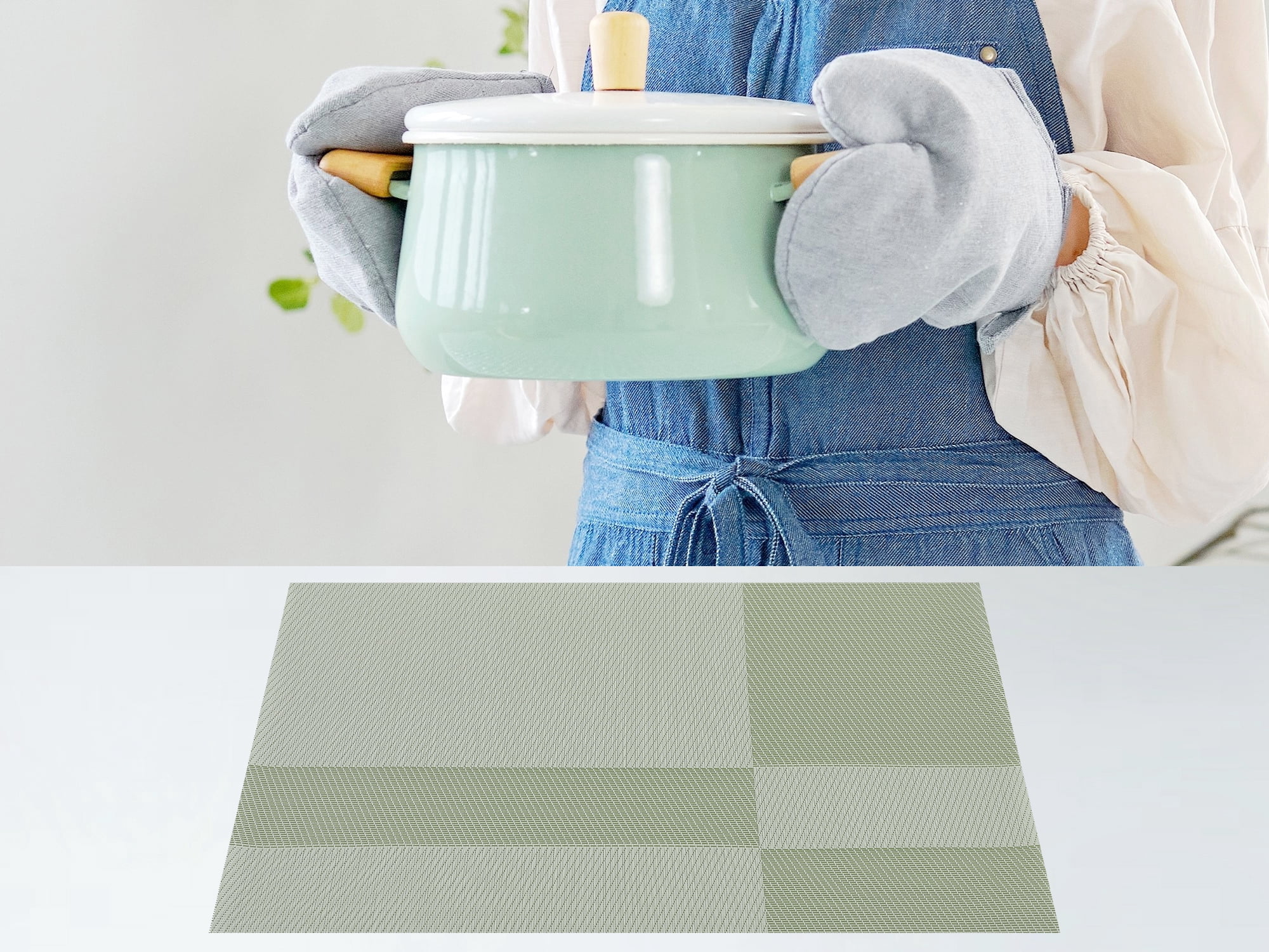 Unique Bargains Set of 8 Placemats for Kitchen Table Decor Green