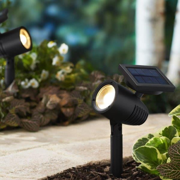 Mainstays Black Solar Powered Plastic LED Outdoor Landscape Spotlight, 60  Lumens