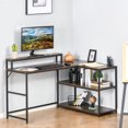 thumbnail image 1 of Simply-Me Home Office L-Shape Desk Workstation for Home, Office with Storage Shelves Cable Grommet, Brown, 1 of 9