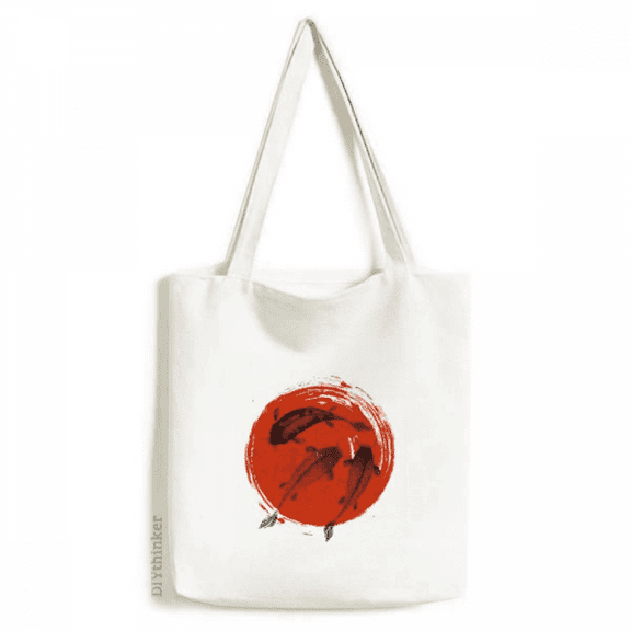 Japan Red Carp Animal Tote Canvas Bag Shopping Satchel Casual Handbag