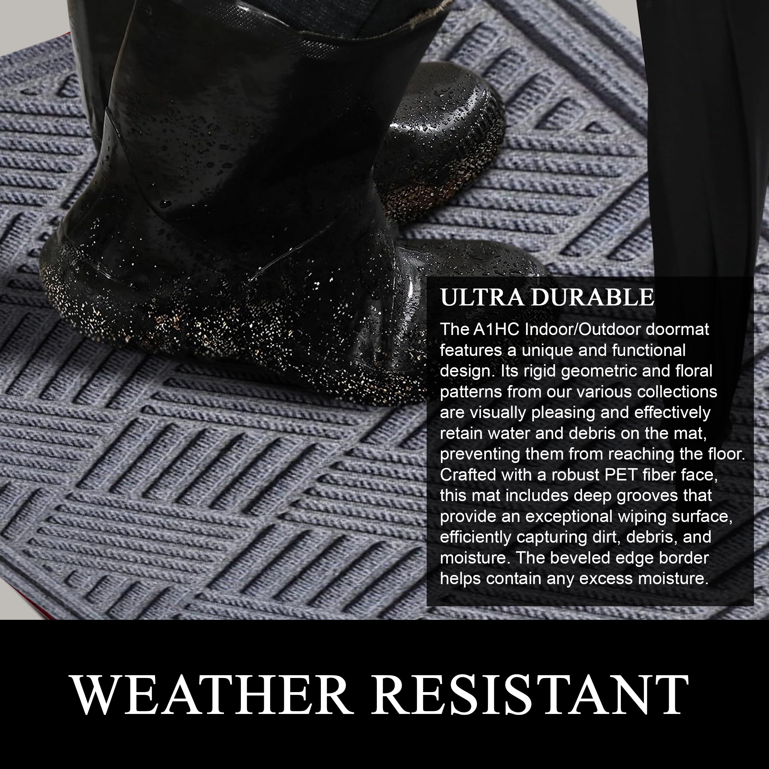 A1HC Indoor Outdoor Mat, Front and Back Entrance Welcome Mats, Front Door Patio Mats 18X30 Inches, Non-Slip Easy Clean Entrance Washable Doormats, Light Grey