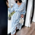thumbnail image 4 of Lilgiuy Women's Casual V Neck Stripe Printing Lacing Long Sleeve Dress Light blue,4 Fall Dresses for 2022 Spring Winter, 4 of 5
