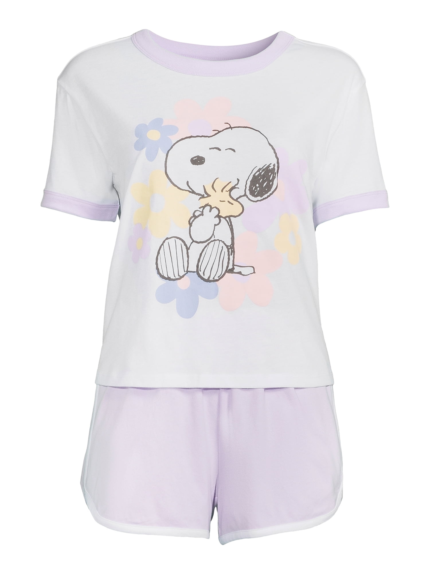Snoopy Women's Ringer Tee and Lounge Set, 2-Piece