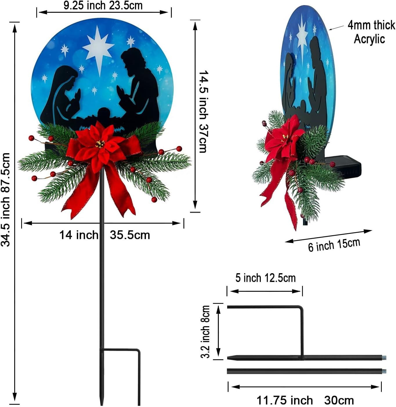 Christmas Garden Jesus Scene Decor, Solar Lighted Outdoor Nativity Set with 9 LED Lights, Christmas Decoration for Indoor Outdoor Holiday Party Garden Yard Lawn Decor