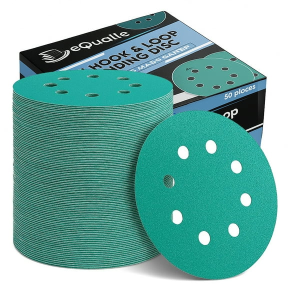 eQualle 5-Inch Sanding Discs, 8-Hole, Hook & Loop, 50-pack – Assorted Grits 80/120/180/220/320 – Film Backing for DA & Orbital Sanders