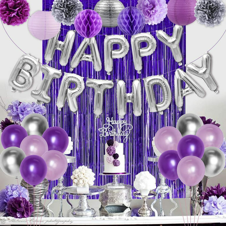 Nelbiirth Happy 40th Birthday Purple & Silver Glitter Swirls Streamers  Party Decorations - 15 Pcs 40th Birthday Hanging Swirls Streamers  Kit,Perfect