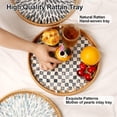 thumbnail image 6 of Round Rattan Tray with Mother of Pearl Inlay, Wicker Serving Tray for Coffee, Bread, Fruits, Decorative Table Decor for Kitchen Island, Home, Black Checkerboard, 11.8 Inch, 6 of 9