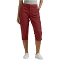 thumbnail image 2 of QATAINLAV Women's Hiking Cargo Pants Outdoor Knee Length Camping Capris Solid Casual Cropped Work Trousers with Pockets, Red, L, 2 of 9