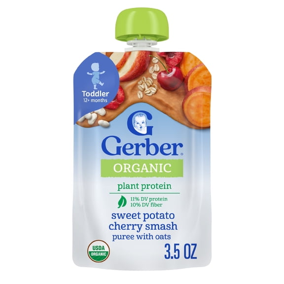 Gerber Organic Plant-tastic Toddler Food, Sweet Potato Cherry Smash, 3.5 oz Pouches (12 Pack)