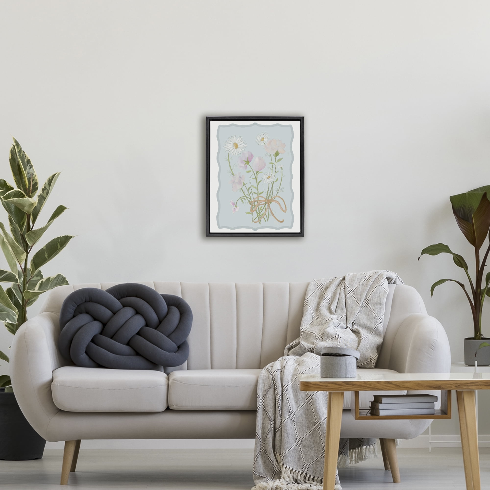 Spring Cottage Clippings Black Framed Floater Canvas Wall Art, design by Leslie Hermosa