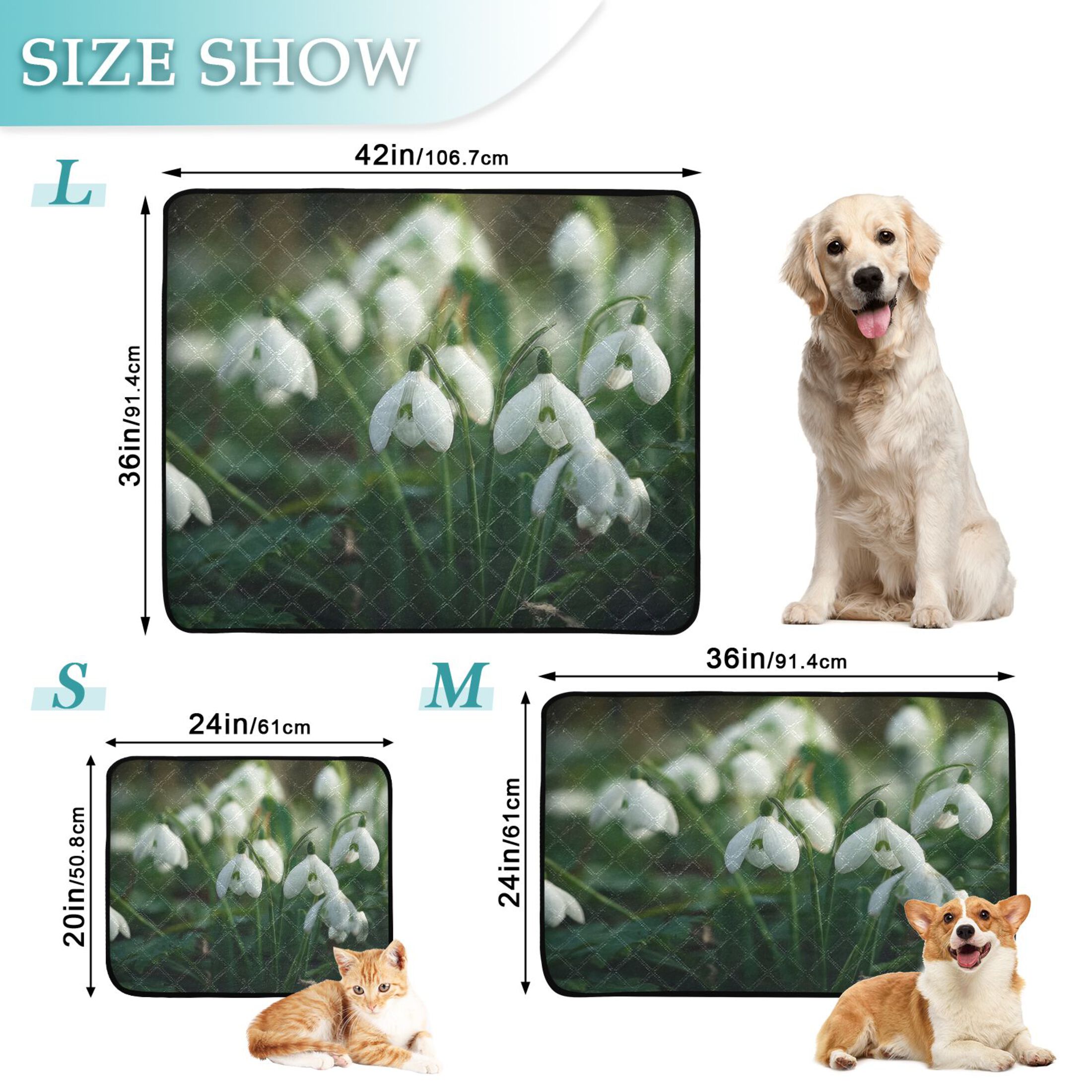 IAUYY Washable Pee Pads for Dogs Smallx3 Absorbent and Leak-Proof Non-Slip Reusable Puppy Pee Pads for Dogs Applicable to Playpen Potty Crate Delicate White Petals
