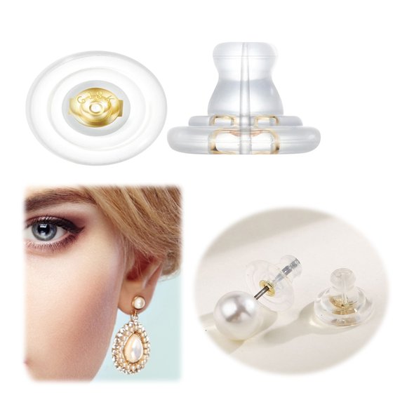 Hearth & Gear Gold Silicone Earring Backs Replacements Locking Secure Earring Backs For Studs/Droopy Ears No Irritate Hypoallergenice Soft Clear Earring Backs For Earrings Jewelry Kits for Adults Long