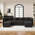 thumbnail image 3 of BEHOST 130" U-Shaped Modular Sectional Sofa, 6-Piece Cloud Couch with 2 Movable Ottomans, Extra Deep Seat Chenille Sleeper Sofa, Flexible Oversized Modern Sofa Set for Living Room, Chenille Black, 3 of 10