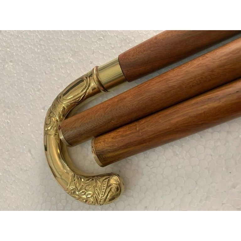 Handmade Walking Stick Cane, Golden Polished Brass Handle Wooden Canes,  Antique Style Light Weight Morning Walking Stick, Hiking Stick Cane 