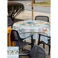 thumbnail image 5 of Outdoor Tablecloths with Umbrella Hole & Zipper, Blue Beach Coastal 60x60 Inch Square Tablecloths, Nautical Shell Starfish Coral Summer Waterproof Table Cloth, Patio/Pool/Picnic Table Covers, 5 of 8