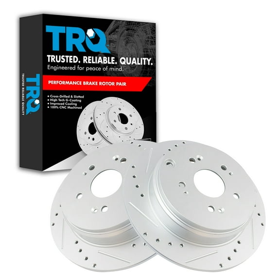 TRQ Rear Performance Brake Rotors Set Solid Premium G-Coated Cross Drilled & Slotted Fits Select 2007-2018 Acura RDX 2005-2016 Honda CR-V