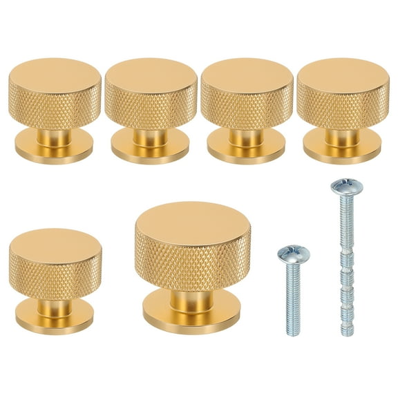 Uxcell 1.3 Inch Dia. Cabinet Knobs, 6pcs Drawer Round Pulls Handle Screws for Dresser Wardrobe Gold Tone