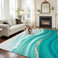 thumbnail image 3 of 5x8 Area Rugs for Living Room, Teal Waves Abstract Non Slip Area Rugs for Kitchen Bedroom Entryway, Gradient Fluid Water Ripple Washable Carpet Runner Rug Floor Mats for Bedroom Home Decor, 3 of 9