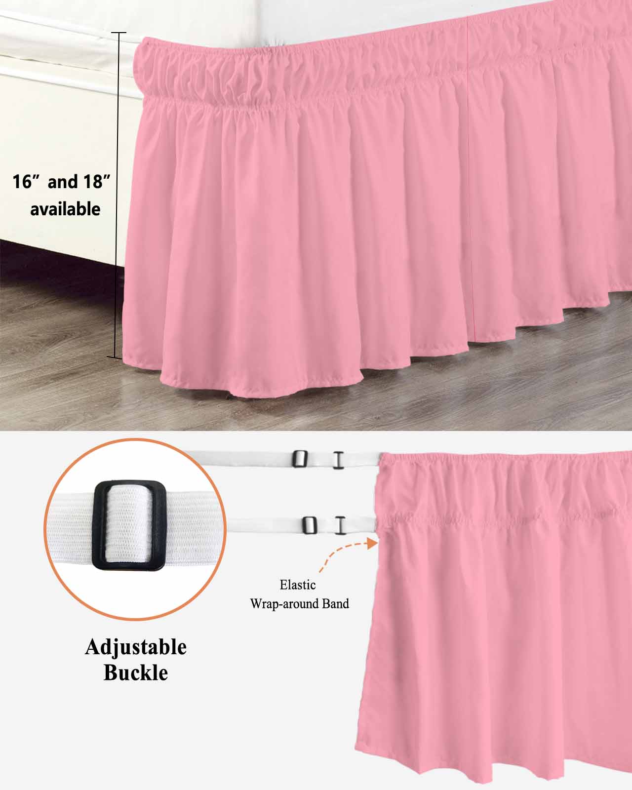 Dark Pink Bed Skirt Solid Color Bed Skirts King Size 18 Inch Drop, Wrap Around Dust Ruffle&nbsp;Bedskirt with Adjustable Elastic Belt for Queen Size Beds
