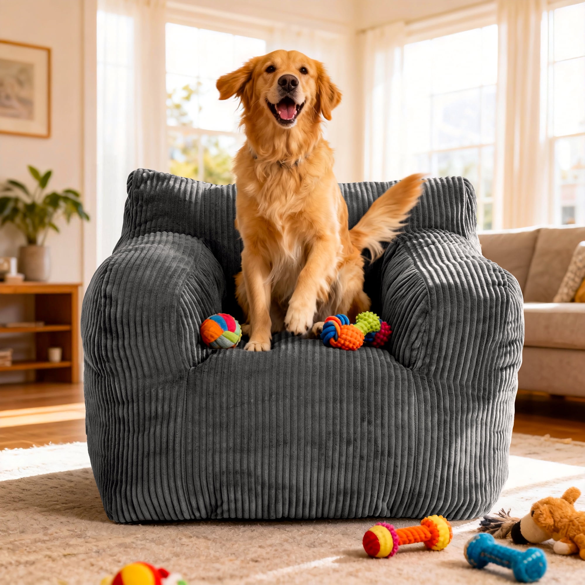 PamapicLife Bean Bag Chair Home Adult Solid Solo Color Regular Foam Filled and Corduroy Indoor and Contemporary Style Bean Bag Chair with Manual, Gray