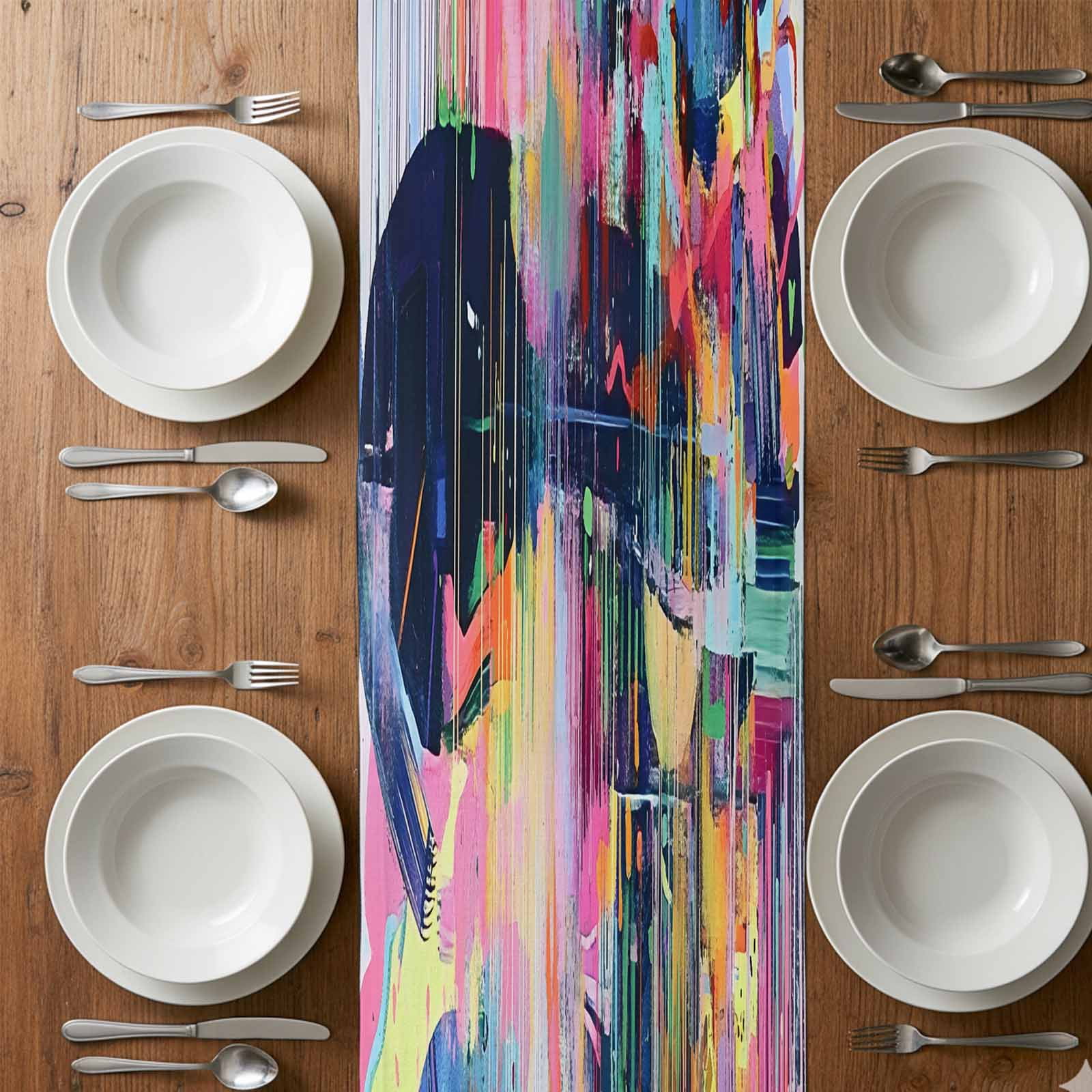 Abstract Art Table Runner 13x108 inch Modernism Colorful Color Block Collage Cotton Linen Dining Table Runner Ideal for Dresser Kitchen Coffee Tables - Machine Washable