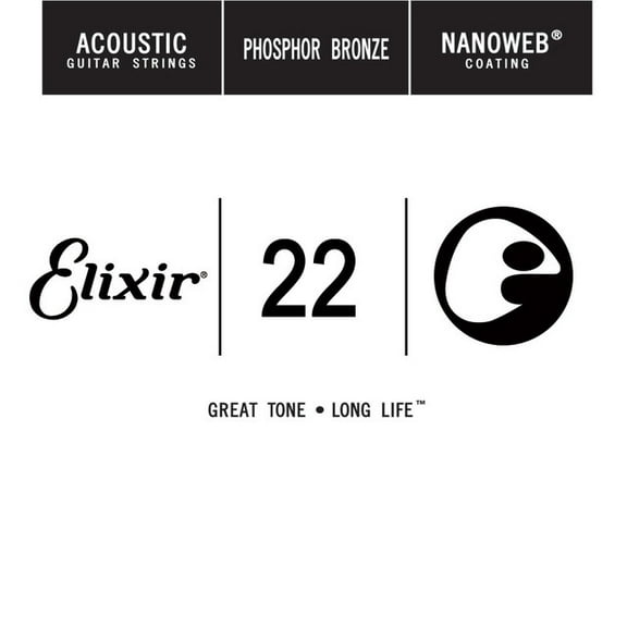 Elixir 14122-U 0 .022 Gauge Acoustic Phosphor Bronze Guitar Single String with Nanoweb Coating - Pack of 4