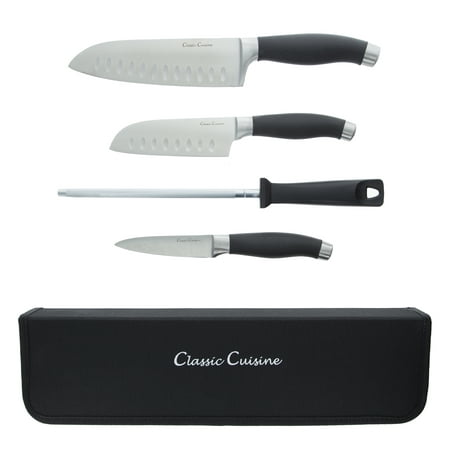 Professional Chef 5 Piece Knife Set, Stainless Steel Hand Forged Knives with Sharpening Steel and Zip Closure Storage Travel Bag by Classic (Best Knife Forging Steel)