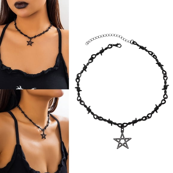 AOOOWER Hip Hop Thorn Star Necklace Gothic Pendant Neck Chain Adjustable Statement Pieces Trendy Neckwear Y2K Jewelry Gift