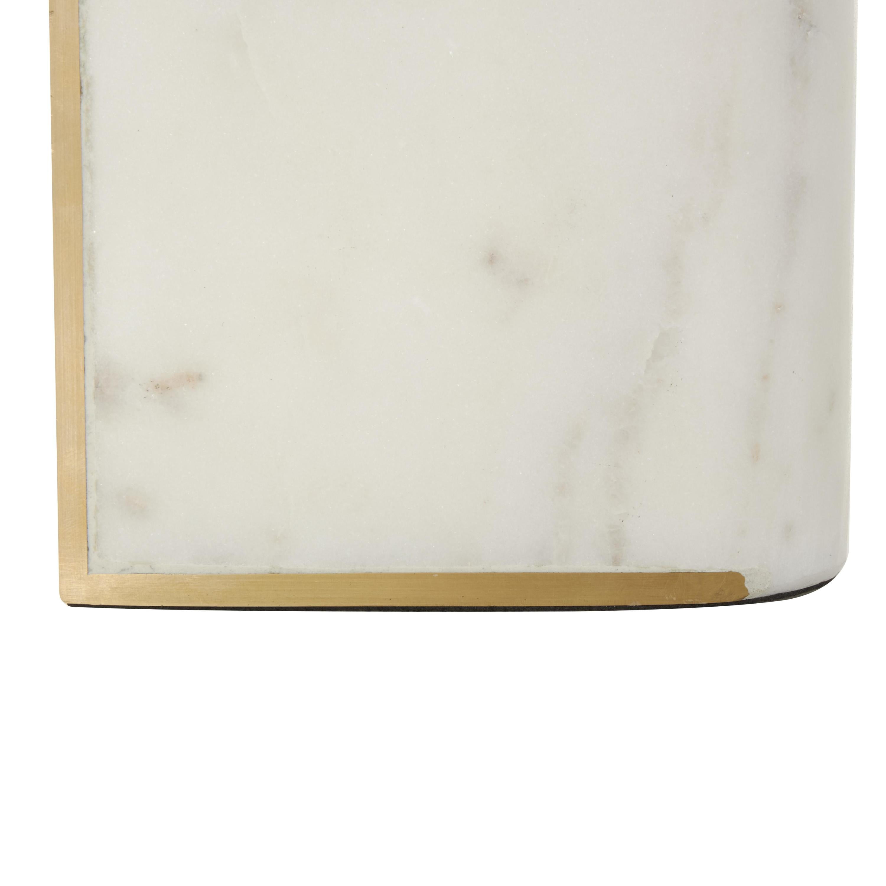 DecMode 4" Curved Rectangular White Marble Bookends with Gold Accents (Set of 2)