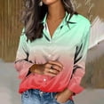 thumbnail image 1 of TaTaai Ladies Satin Blouse Long Sleeve Gradient Print Button Down Collar Silky Shirt Loose Fit Dressy Casual Top Gift, 1 of 5