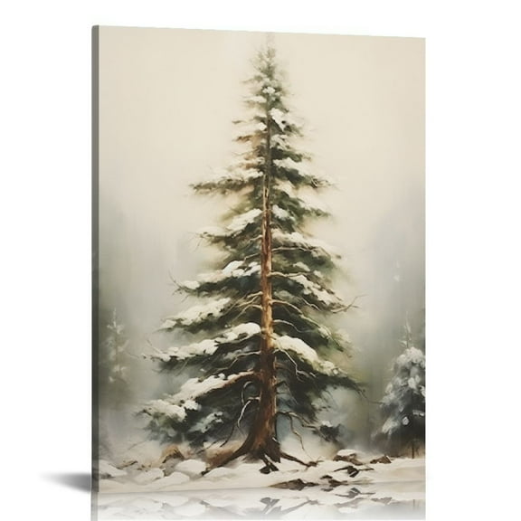 JEUXUS Vintage Christmas Canvas Wall Art Pine Tree Winter Scene Wall Art Botanical Print Pictures Poster Landscape Painting Room Aesthetic Wall Decor
